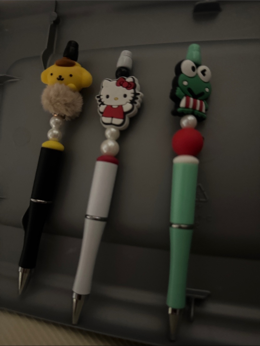 Hello Kitty, Pompom & Frog Character Pens - White, Black, handmade